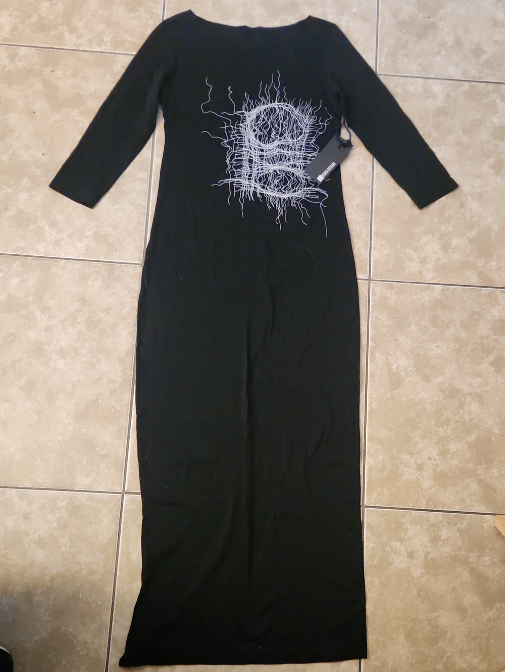 XD Xenia Design Black Maxi Dress with White Graphic Detail